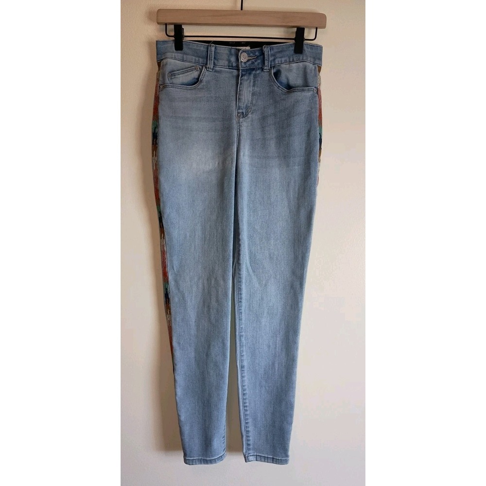 Knox Rose Boho Embroidered Side Stripe Jeans Women's Size 4 Stretch‎ Denim
